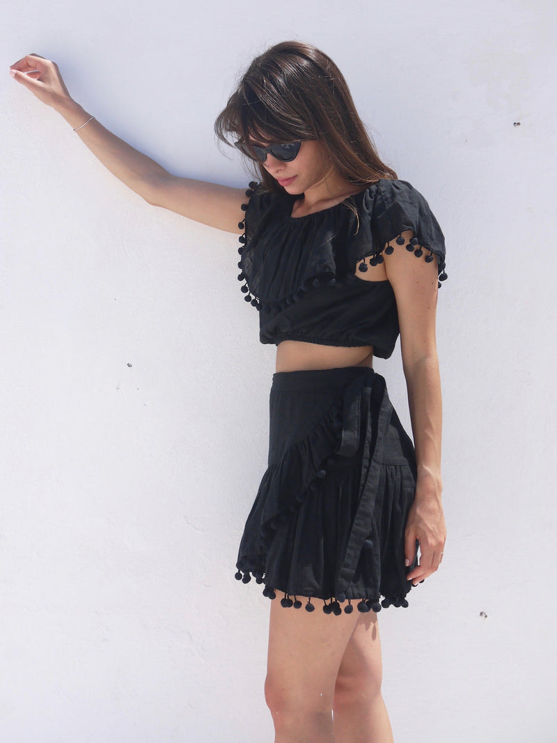 Katerina Mini Ruffle Skirt in Black