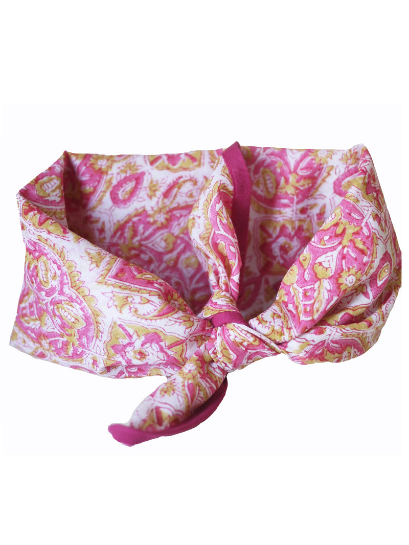 Blockprint Bandana in Nettie Pink with Marigold Fleks