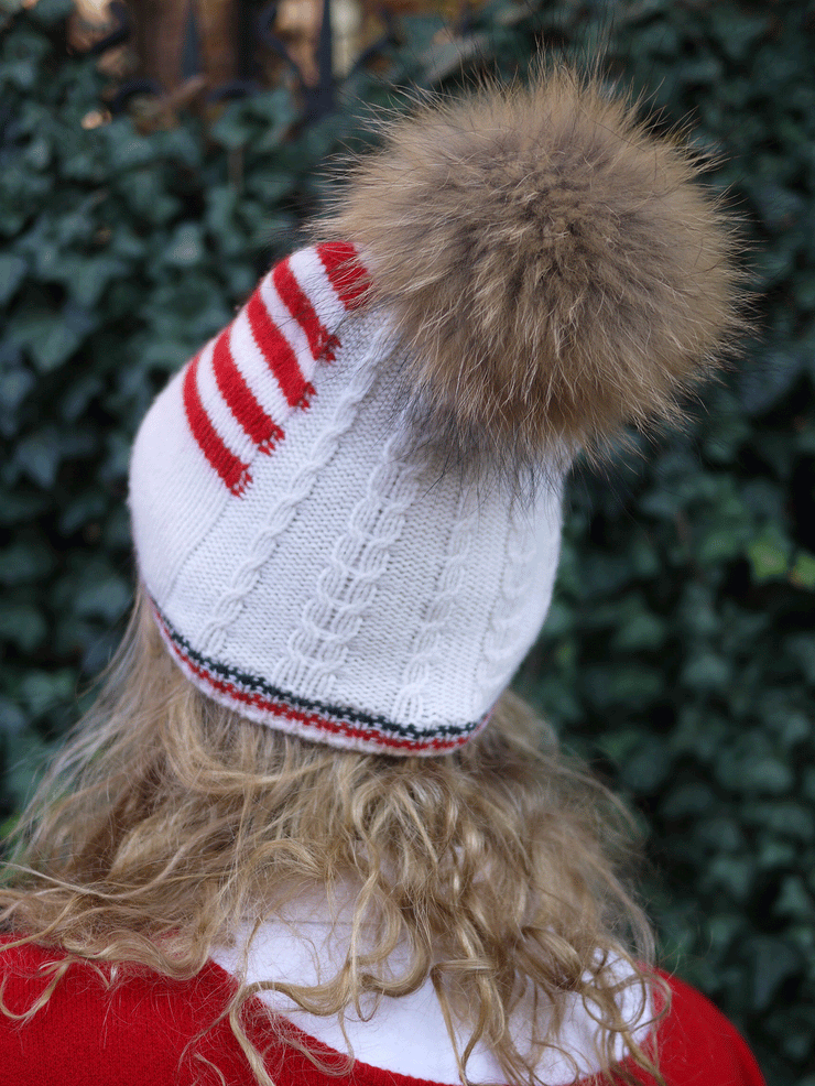 Planned Parenthood Cashmere American Flag Fur Pompom Hat - White