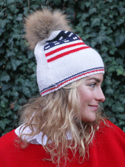 Planned Parenthood Cashmere American Flag Fur Pompom Hat - White