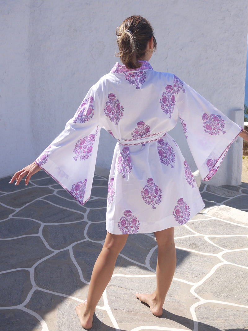 Kimono Robe in Floral - Lavenders