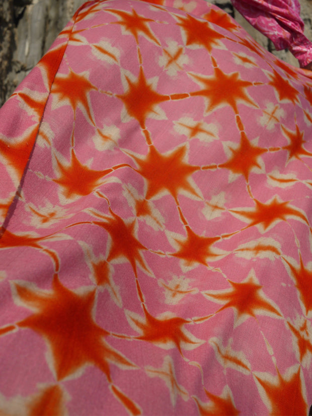 Clamp Dyed Pashmina Pareo - Pink & Orange