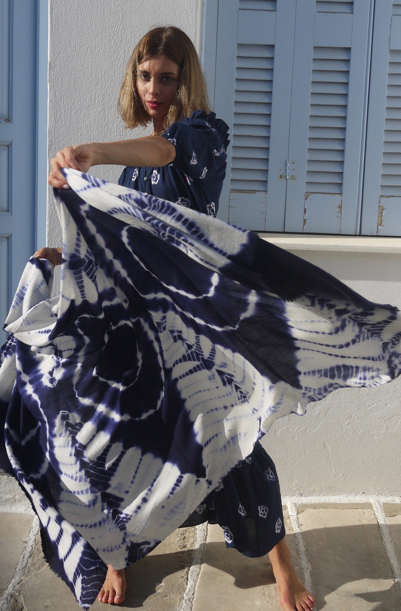 Evil Eye Hand Dyed Pashmina - Navy