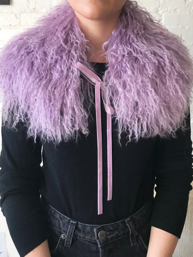 Mongolian Lamb Fur Collar in Lilac