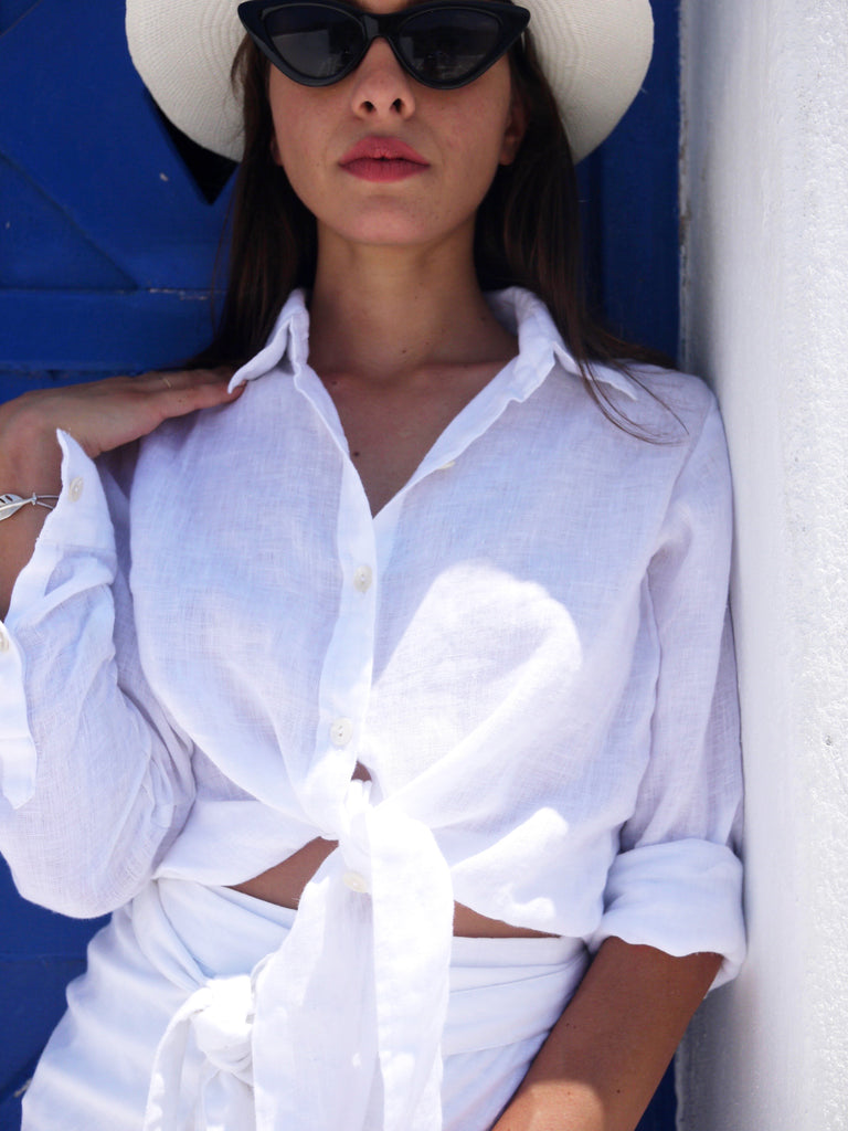 Linen Tie Shirt in White