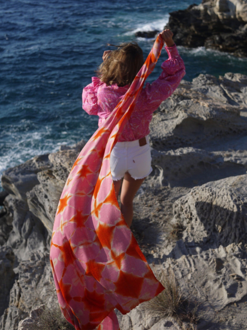 Clamp Dyed Pashmina - Pink & Orange