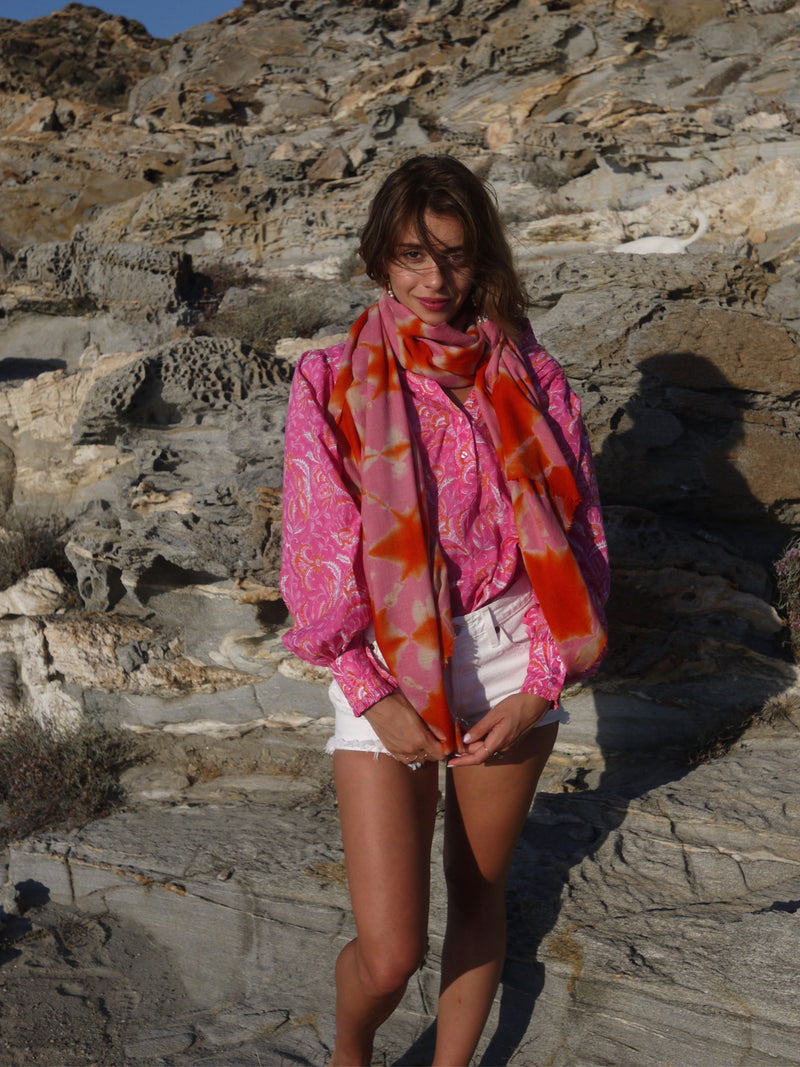 Clamp Dyed Pashmina - Pink & Orange