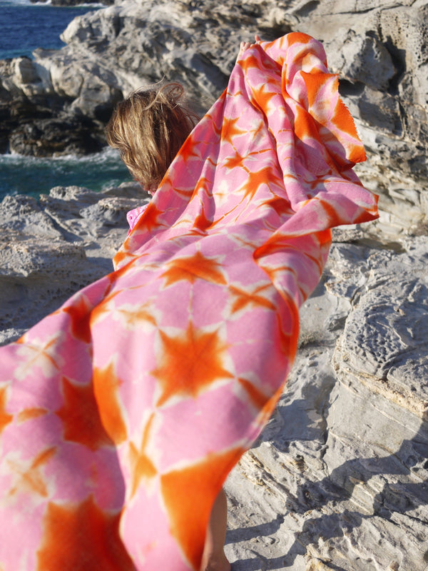 Clamp Dyed Pashmina - Pink & Orange