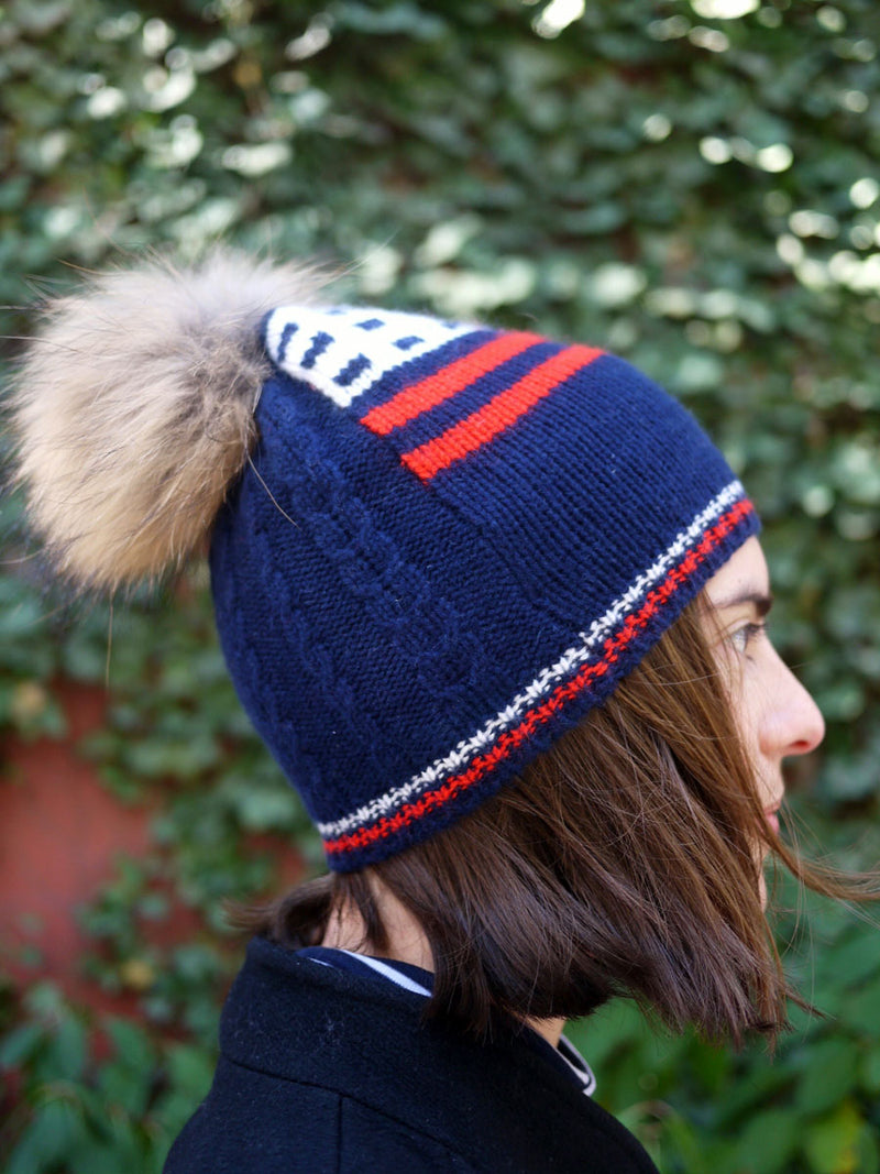 Planned Parenthood Cashmere American Flag Fur Pompom Hat - Navy