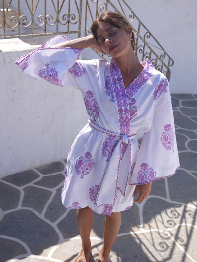 Kimono Robe in Floral - Lavenders
