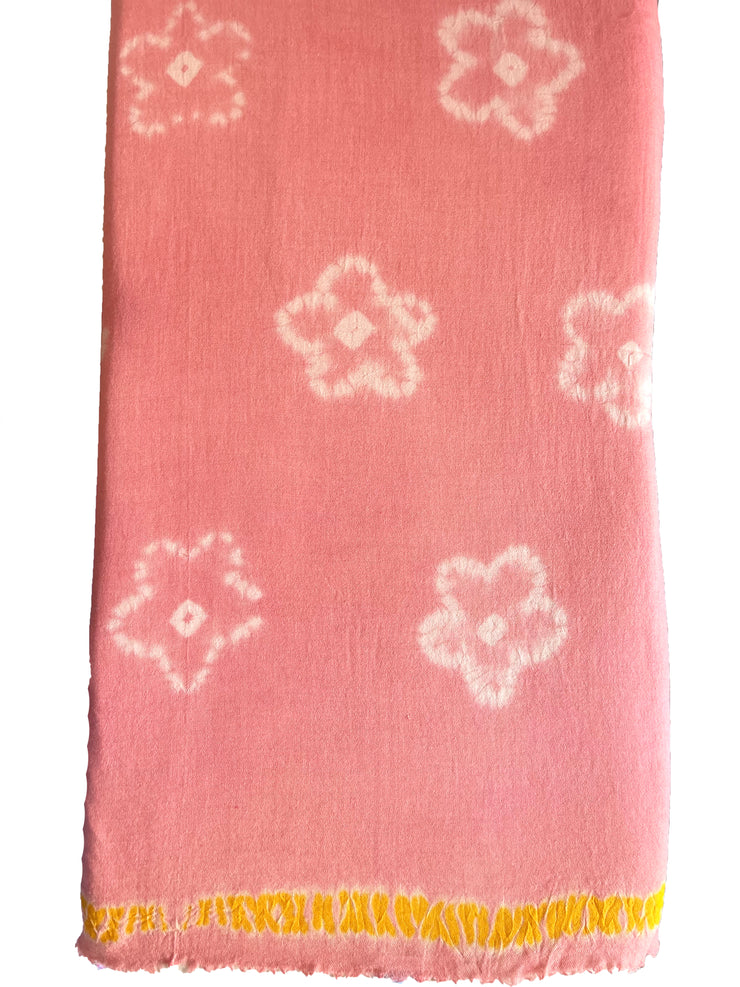 Shibori Flowers Pashmina - Coral with Marigold Edge