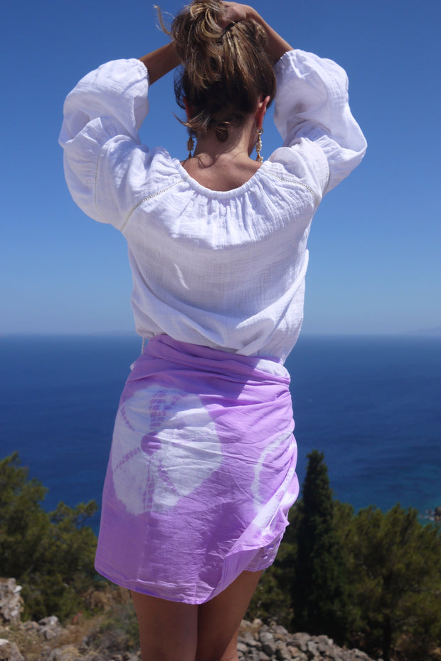 Shibori Skinny Pareo with Hand Stitching - Lavender