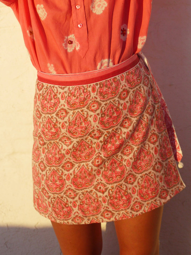 Arsenia Aline Short Wrap Skirt - Pink & Cocoa