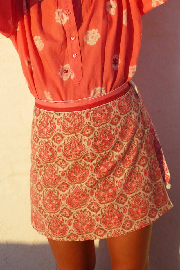 Arsenia Aline Short Wrap Skirt - Pink & Cocoa