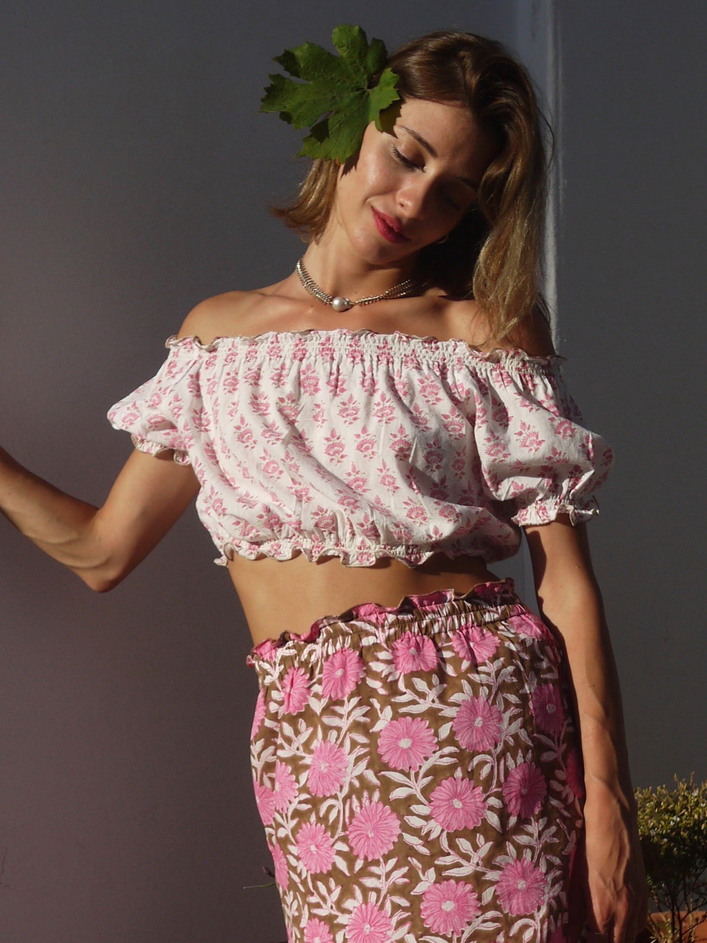 Sifnos Crop Top - Block Print with Hand Embroidery – Buggy NYC