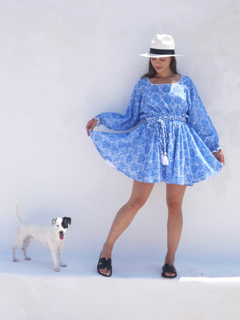 Sisi Dress in Nettie Greek Blue Buggy NYC Sisi Dress in Nettie Greek Blue Buggy NYC