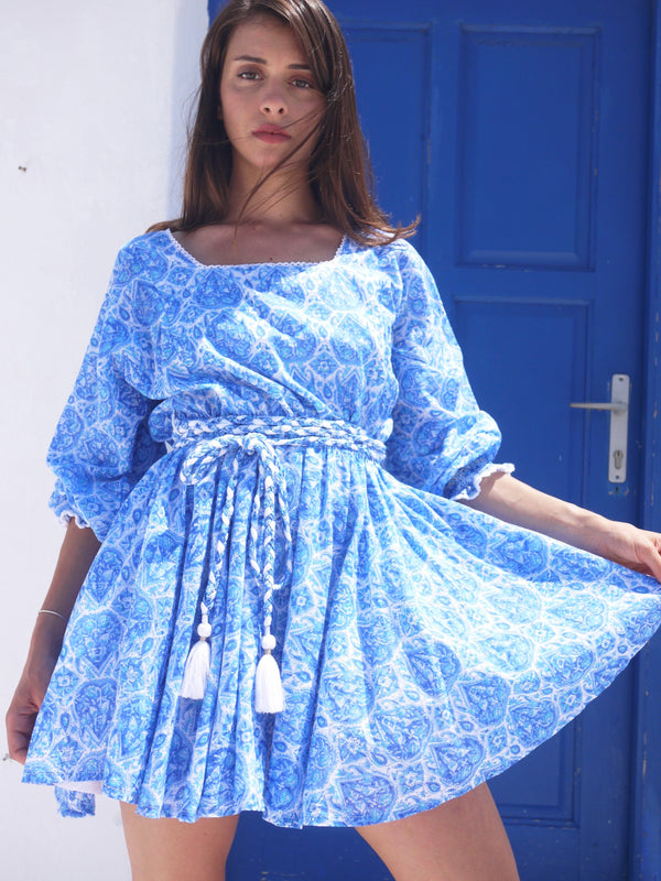 Sisi Dress in Nettie Greek Blue