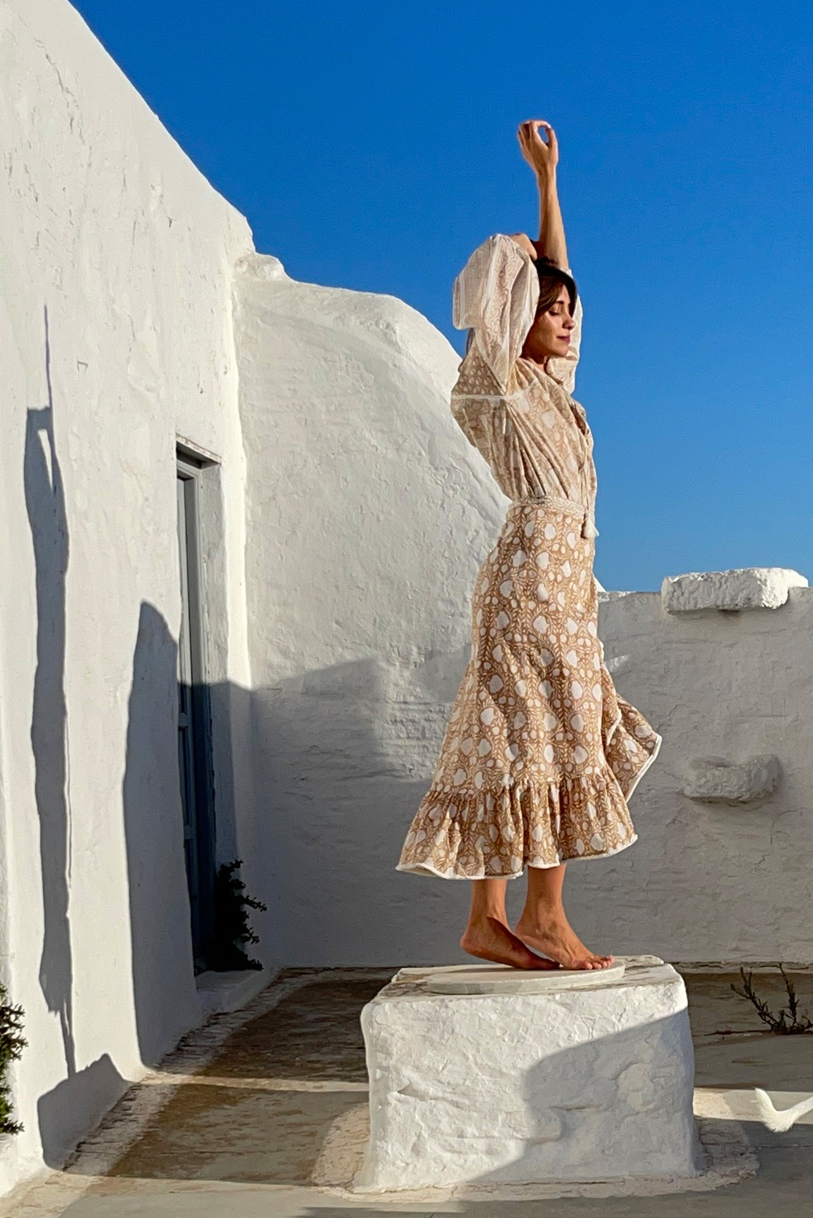 Long Wrap Skirt with Fringed Ruffle in Faridabad Flower